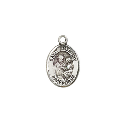 Small Sized Women's Pewter Saint St. Anthony of Padua Medal Pendant on 18 Inch Rhodium Plated Lite Curb Brass Chain with Lobster Claw Clasp, Catholic Religious Necklace - Made in USA- Velvet Gift Box