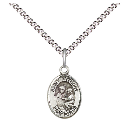 Small Sized Women's .925 Sterling Silver Saint St. Anthony of Padua Medal Pendant on 18 Inch Rhodium Plated Lite Curb Brass Chain with Lobster Claw Clasp, Catholic Religious Necklace - Made in USA- Velvet Gift Box