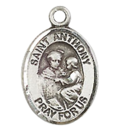 Small Sized Men's Pewter Saint St. Anthony of Padua Medal Pendant on 24 Inch Endless Rhodium Plated Heavy Curb Brass Chain, Catholic Religious Necklace - Made in USA- Deluxe Velvet Gift Box