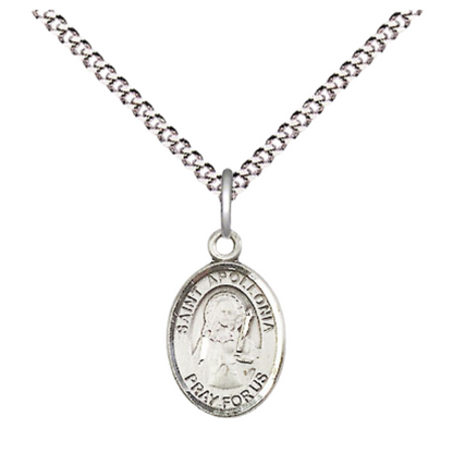 Small Sized Women's Pewter Saint St. Apollonia Medal Pendant on 18 Inch Rhodium Plated Lite Curb Brass Chain with Lobster Claw Clasp, Catholic Religious Necklace - Made in USA- Velvet Gift Box