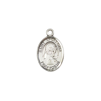 Small Sized Women's .925 Sterling Silver Saint St. Apollonia Medal Pendant on 18 Inch Rhodium Plated Lite Curb Brass Chain with Lobster Claw Clasp, Catholic Religious Necklace - Made in USA- Velvet Gift Box
