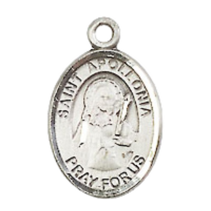 Small Sized Men's Pewter Saint St. Apollonia Medal Pendant on 24 Inch Endless Rhodium Plated Heavy Curb Brass Chain, Catholic Religious Necklace - Made in USA- Deluxe Velvet Gift Box