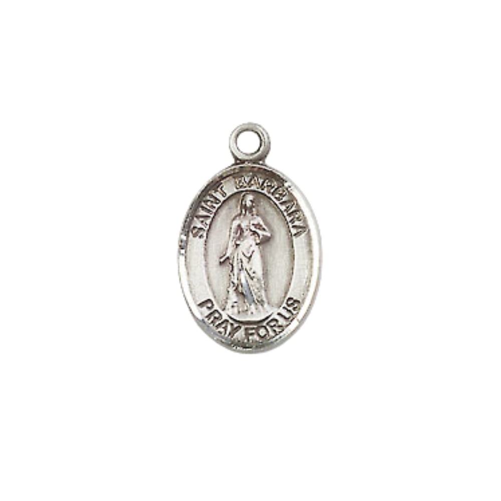 Small Sized Women's .925 Sterling Silver Saint St. Barbara Medal Pendant on 18 Inch Rhodium Plated Lite Curb Brass Chain with Lobster Claw Clasp, Catholic Religious Necklace - Made in USA- Velvet Gift Box