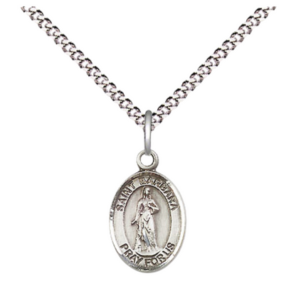 Small Sized Women's Pewter Saint St. Barbara Medal Pendant on 18 Inch Rhodium Plated Lite Curb Brass Chain with Lobster Claw Clasp, Catholic Religious Necklace - Made in USA- Velvet Gift Box