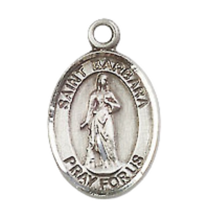 Small Sized Men's Pewter Saint St. Barbara Medal Pendant on 24 Inch Endless Rhodium Plated Heavy Curb Brass Chain, Catholic Religious Necklace - Made in USA- Deluxe Velvet Gift Box