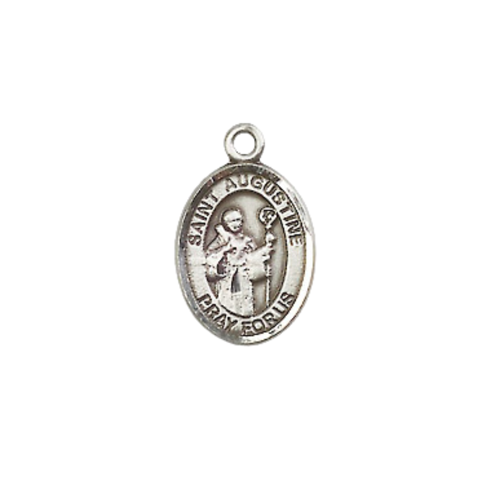 Small Sized Women's Pewter Saint St. Augustine Medal Pendant on 18 Inch Rhodium Plated Lite Curb Brass Chain with Lobster Claw Clasp, Catholic Religious Necklace - Made in USA- Velvet Gift Box