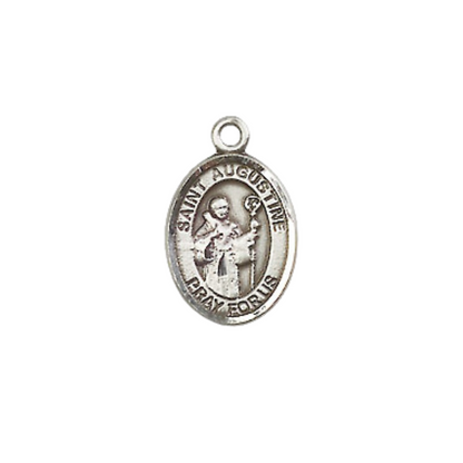 Small Sized Women's Pewter Saint St. Augustine Medal Pendant on 18 Inch Rhodium Plated Lite Curb Brass Chain with Lobster Claw Clasp, Catholic Religious Necklace - Made in USA- Velvet Gift Box
