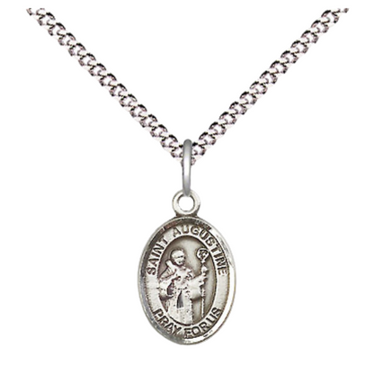 Small Sized Women's .925 Sterling Silver Saint Augustine Medal Pendant on 18 Inch Rhodium Plated Lite Curb Brass Chain with Lobster Claw Clasp, Catholic Religious Necklace - Made in USA- Velvet Gift Box