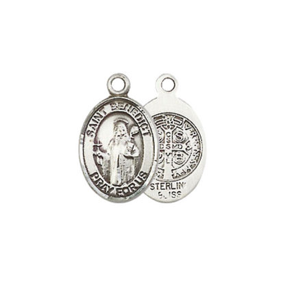 Small Sized Women's .925 Sterling Silver Saint Benedict Medal Pendant on 18 Inch Rhodium Plated Lite Curb Brass Chain with Lobster Claw Clasp, Catholic Religious Necklace - Made in USA- Velvet Gift Box