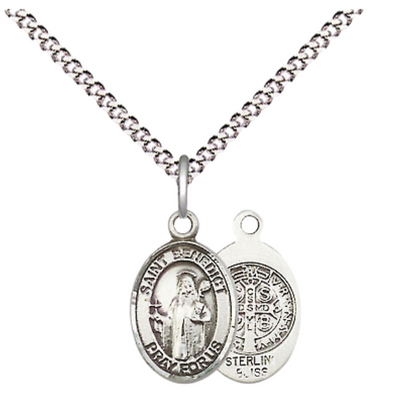 Small Sized Women's .925 Sterling Silver Saint Benedict Medal Pendant on 18 Inch Rhodium Plated Lite Curb Brass Chain with Lobster Claw Clasp, Catholic Religious Necklace - Made in USA- Velvet Gift Box