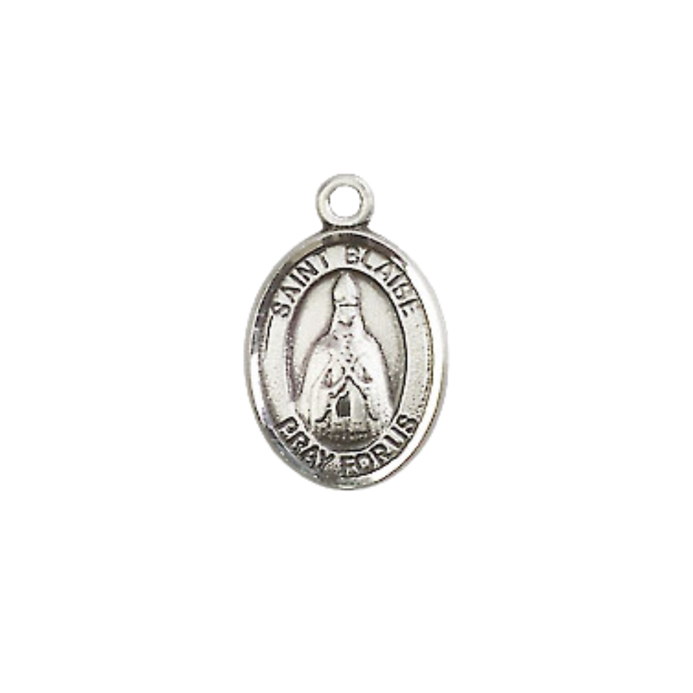 Small Sized Women's Pewter Saint St. Blaise Medal Pendant on 18 Inch Rhodium Plated Lite Curb Brass Chain with Lobster Claw Clasp, Catholic Religious Necklace - Made in USA- Velvet Gift Box