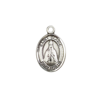 Small Sized Women's Pewter Saint St. Blaise Medal Pendant on 18 Inch Rhodium Plated Lite Curb Brass Chain with Lobster Claw Clasp, Catholic Religious Necklace - Made in USA- Velvet Gift Box