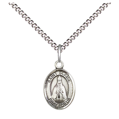Small Sized Women's .925 Sterling Silver Saint St. Blaise Medal Pendant on 18 Inch Rhodium Plated Lite Curb Brass Chain with Lobster Claw Clasp, Catholic Religious Necklace - Made in USA- Velvet Gift Box