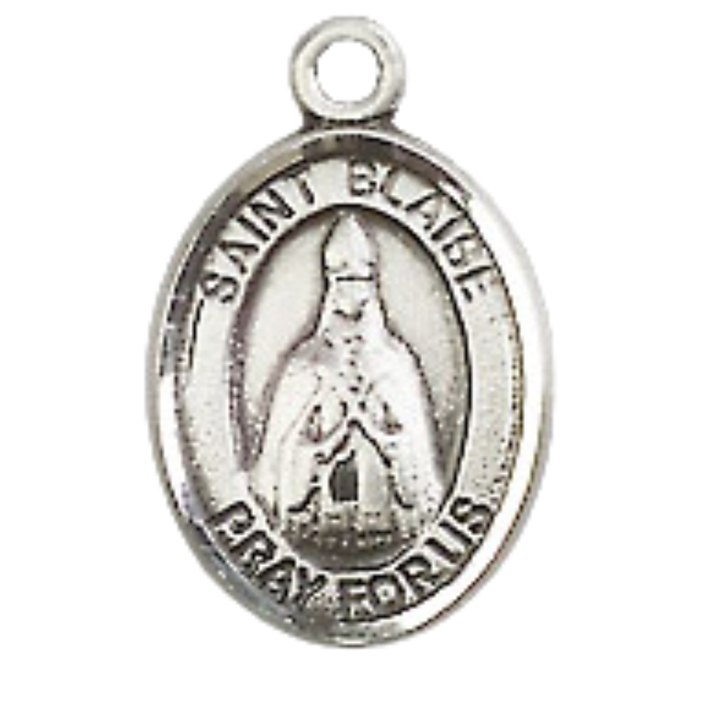 Small Sized Men's Pewter Saint St. Blaise Medal Pendant on 24 Inch Endless Rhodium Plated Heavy Curb Brass Chain, Catholic Religious Necklace - Made in USA- Deluxe Velvet Gift Box