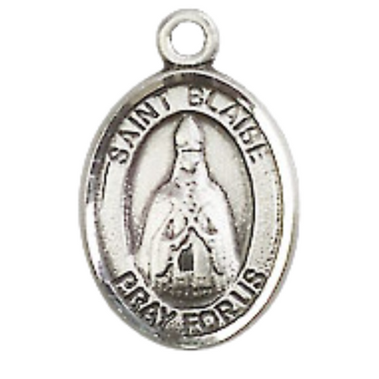 Small Sized Men's Pewter Saint St. Blaise Medal Pendant on 24 Inch Endless Rhodium Plated Heavy Curb Brass Chain, Catholic Religious Necklace - Made in USA- Deluxe Velvet Gift Box