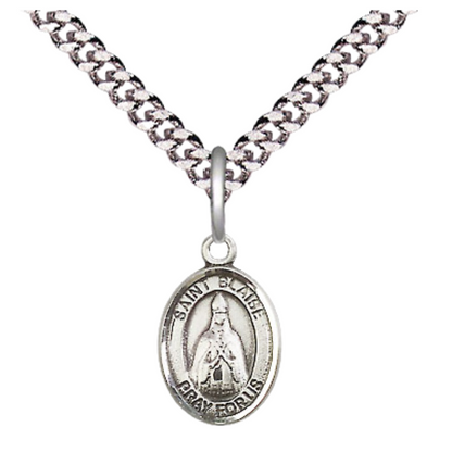 Small Sized Men's .925 Sterling Silver Saint St. Blaise Medal Pendant on 24 Inch Endless Rhodium Plated Heavy Curb Brass Chain, Catholic Religious Necklace - Made in USA- Deluxe Velvet Gift Box
