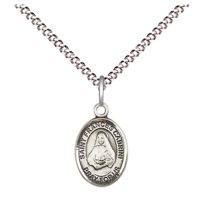 Small Sized Women's Pewter Saint St. Frances Cabrini Medal Pendant on 18 Inch Rhodium Plated Lite Curb Brass Chain with Lobster Claw Clasp, Catholic Religious Necklace - Made in USA- Velvet Gift Box