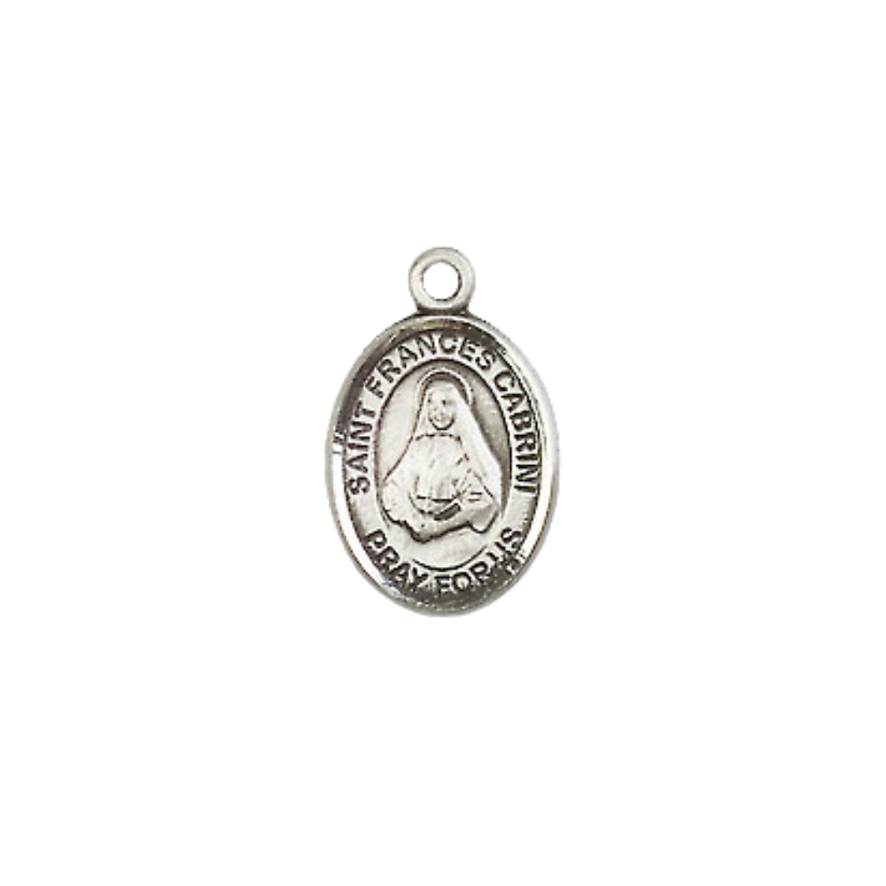Small Sized Women's .925 Sterling Silver Saint St. Frances Cabrini Medal Pendant on 18 Inch Rhodium Plated Lite Curb Brass Chain with Lobster Claw Clasp, Catholic Religious Necklace - Made in USA- Velvet Gift Box