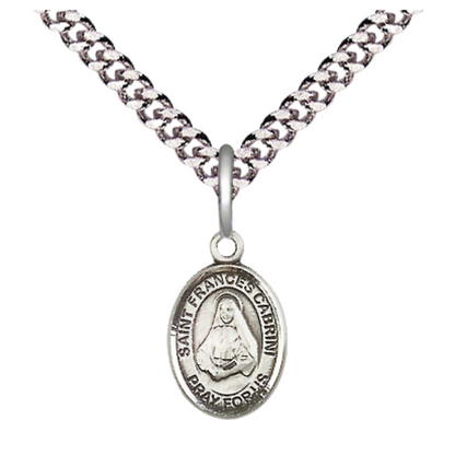 Small Sized Men's Pewter Saint St. Frances Cabrini Medal Pendant on 24 Inch Endless Rhodium Plated Heavy Curb Brass Chain, Catholic Religious Necklace - Made in USA- Deluxe Velvet Gift Box