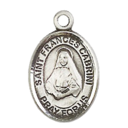 Small Sized Men's .925 Sterling Silver Saint St. Frances Cabrini Medal Pendant on 24 Inch Endless Rhodium Plated Heavy Curb Brass Chain, Catholic Religious Necklace - Made in USA- Deluxe Velvet Gift Box