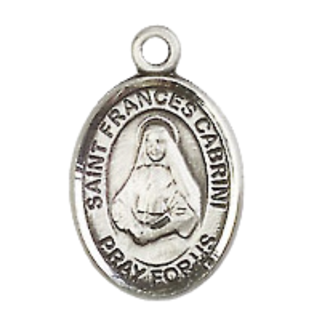 Small Sized Men's Pewter Saint St. Frances Cabrini Medal Pendant on 24 Inch Endless Rhodium Plated Heavy Curb Brass Chain, Catholic Religious Necklace - Made in USA- Deluxe Velvet Gift Box