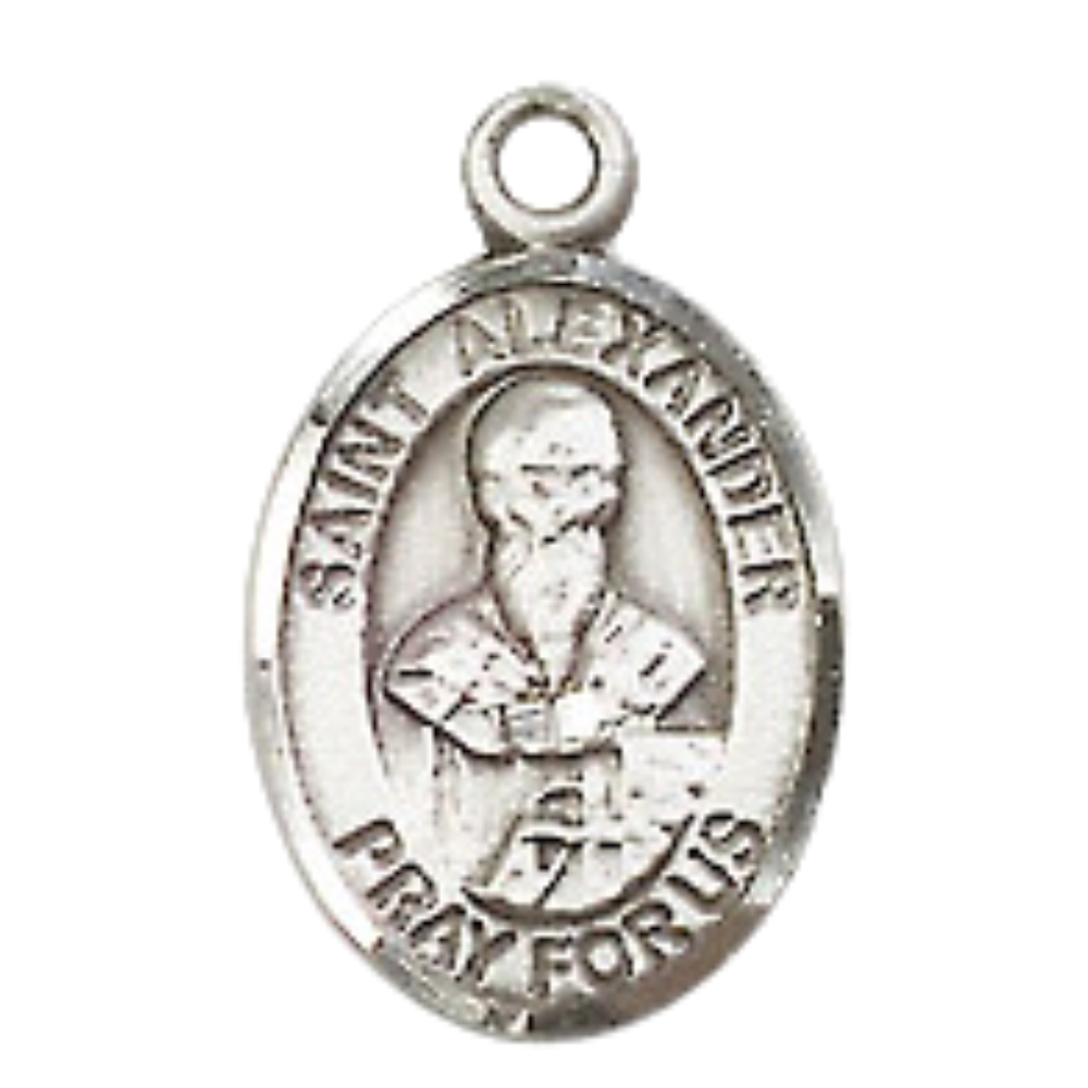 Small Sized Men's .925 Sterling Silver Saint St. Alexander Constantinople Medal Pendant on 24 Inch Endless Rhodium Plated Heavy Curb Brass Chain, Catholic Religious Necklace - Made in USA- Deluxe Velvet Gift Box