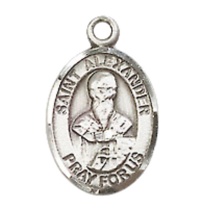 Small Sized Men's Pewter Saint St. Alexander Constantinople Medal Pendant on 24 Inch Endless Rhodium Plated Heavy Curb Brass Chain, Catholic Religious Necklace - Made in USA- Deluxe Velvet Gift Box