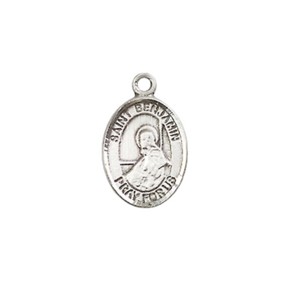 Small Sized Women's .925 Sterling Silver Saint St. Benjamin Medal Pendant on 18S Rhodium Plated Lite Curb Brass Chain with Lobster Claw Clasp, Catholic Religious Necklace - Made in USA- Velvet Gift Box