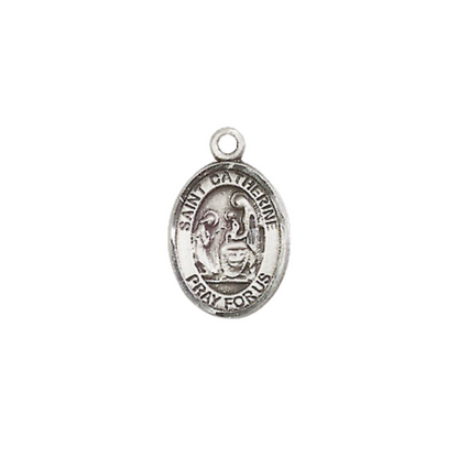 Small Sized Women's Pewter Saint St. Catherine of Siena Medal Pendant on 18 Inch Rhodium Plated Lite Curb Brass Chain with Lobster Claw Clasp, Catholic Religious Necklace - Made in USA- Velvet Gift Box