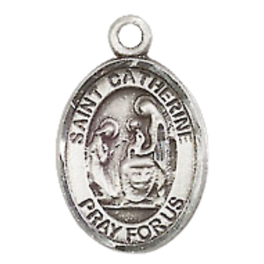 Small Sized Men's .925 Sterling Silver Saint St. Catherine of Siena Medal Pendant on 24 Inch Endless Rhodium Plated Heavy Curb Brass Chain, Catholic Religious Necklace - Made in USA- Deluxe Velvet Gift Box