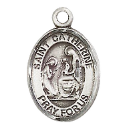 Small Sized Men's Pewter Saint St. Catherine of Siena Medal Pendant on 24 Inch Endless Rhodium Plated Heavy Curb Brass Chain, Catholic Religious Necklace - Made in USA- Deluxe Velvet Gift Box