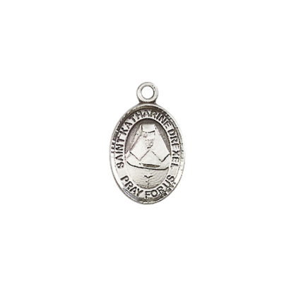 Small Sized Women's Pewter Saint St. Katharine Drexel Medal Pendant on 18 Inch Rhodium Plated Lite Curb Brass Chain with Lobster Claw Clasp, Catholic Religious Necklace - Made in USA- Velvet Gift Box