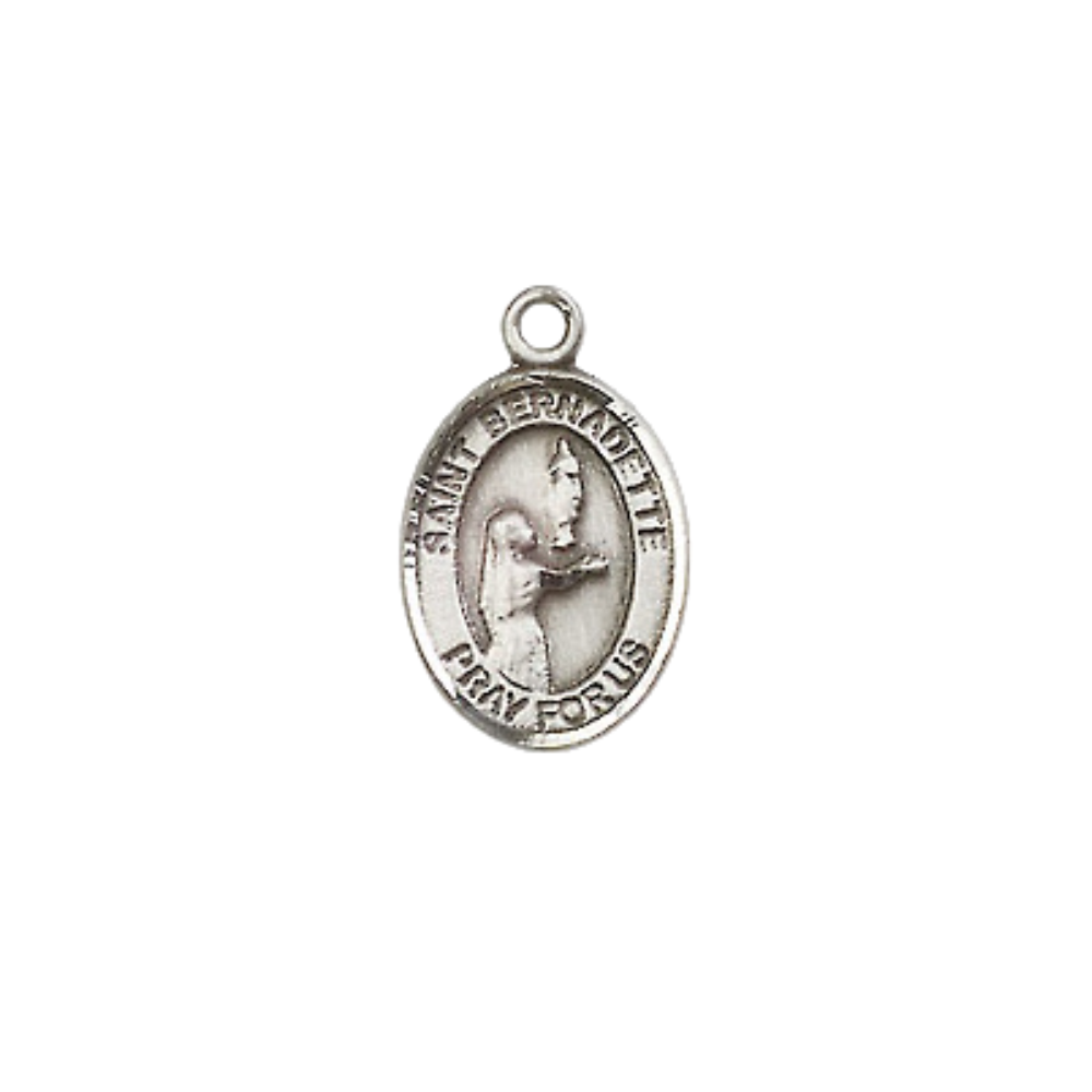 Small Sized Women's .925 Sterling Silver Saint St. Bernadette Medal Pendant on 18 Inch Rhodium Plated Lite Curb Brass Chain with Lobster Claw Clasp, Catholic Religious Necklace - Made in USA- Velvet Gift Box