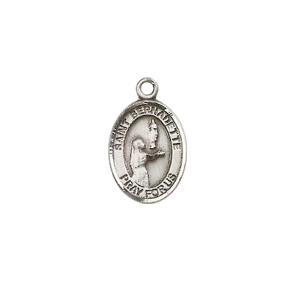 Small Sized Women's Pewter Saint St. Bernadette Medal Pendant on 18 Inch Rhodium Plated Lite Curb Brass Chain with Lobster Claw Clasp, Catholic Religious Necklace - Made in USA- Velvet Gift Box