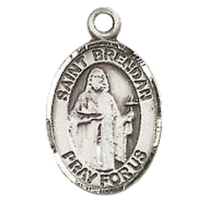 Small Sized Men's Pewter Saint St. Brendan the Navigator Medal Pendant on 24 Inch Endless Rhodium Plated Heavy Curb Brass Chain, Catholic Religious Necklace - Made in USA- Deluxe Velvet Gift Box