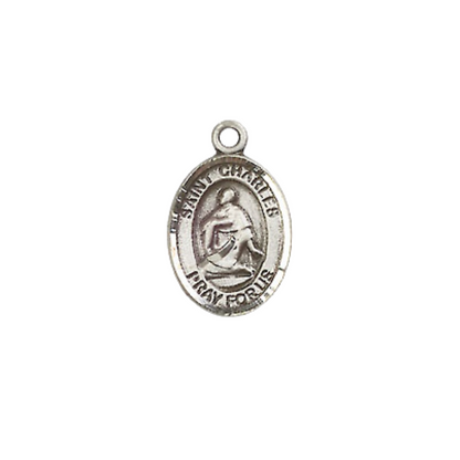 Small Sized Women's Pewter Saint Charles Borromeo Medal Pendant on 18 Inch Rhodium Plated Lite Curb Brass Chain with Lobster Claw Clasp, Catholic Religious Necklace - Made in USA- Velvet Gift Box