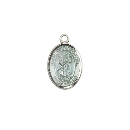 Small Sized Women's .925 Sterling Silver Saint Christopher Medal Pendant on 18 Inch Rhodium Plated Lite Curb Brass Chain w/ Lobster Claw Clasp, Catholic Religious Necklace - Made in USA- Velvet Gift Box