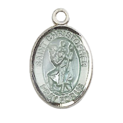 Small Sized Men's .925 Sterling Silver Saint St. Christopher Medal Pendant on 24 Inch Endless Rhodium Plated Heavy Curb Brass Chain, Catholic Religious Necklace - Made in USA- Deluxe Velvet Gift Box