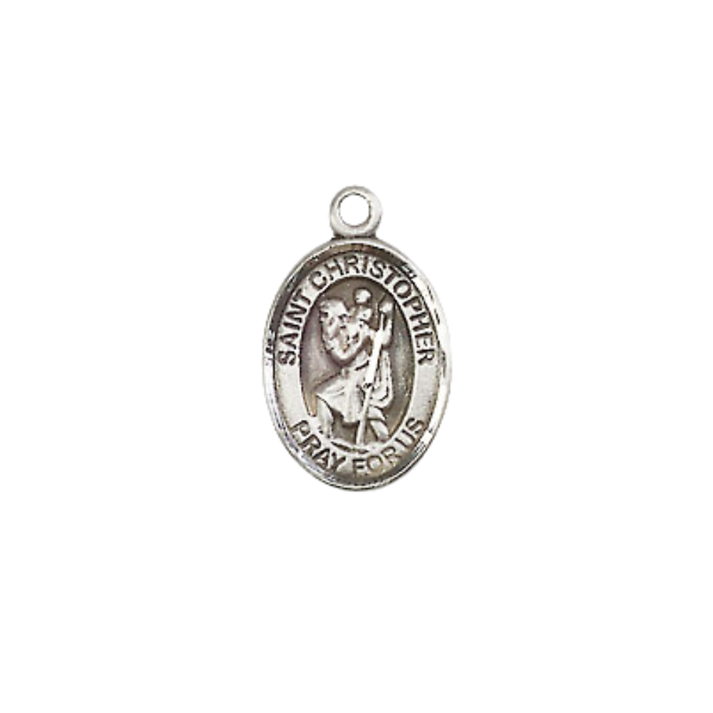 Small Sized Women's .925 Sterling Silver Saint St. Christopher Medal Pendant on 18 Inch Rhodium Plated Lite Curb Brass Chain with Lobster Claw Clasp, Catholic Religious Necklace - Made in USA- Velvet Gift Box