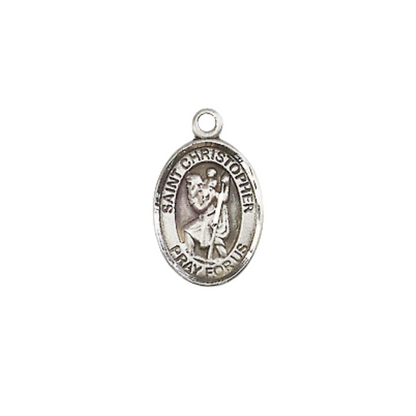 Small Sized Women's Pewter Saint St. Christopher Medal Pendant on 18 Inch Rhodium Plated Lite Curb Brass Chain with Lobster Claw Clasp, Catholic Religious Necklace - Made in USA- Velvet Gift Box