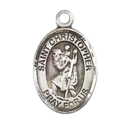 Small Sized Men's Pewter Saint St. Christopher Medal Pendant on 24 Inch Endless Rhodium Plated Heavy Curb Brass Chain, Catholic Religious Necklace - Made in USA- Deluxe Velvet Gift Box