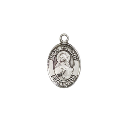 Small Sized Women's Pewter Saint Dorothy Medal Pendant on 18 Inch Rhodium Plated Lite Curb Brass Chain with Lobster Claw Clasp, Catholic Religious Necklace - Made in USA- Velvet Gift Box