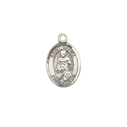 Small Sized Women's .925 Sterling Silver Saint Daniel Medal Pendant on 18 Inch Rhodium Plated Lite Curb Brass Chain with Lobster Claw Clasp, Catholic Religious Necklace - Made in USA- Velvet Gift Box