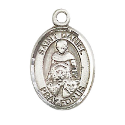 Small Sized Men's Pewter Saint St. Daniel Medal Pendant on 24 Inch Endless Rhodium Plated Heavy Curb Brass Chain, Catholic Religious Necklace - Made in USA- Deluxe Velvet Gift Box