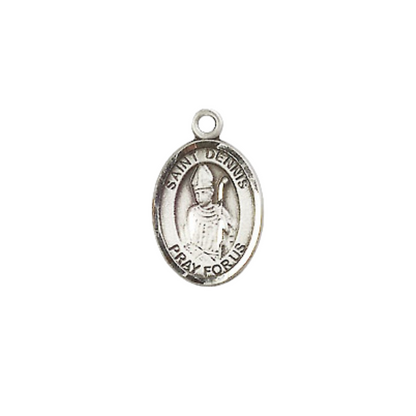Small Sized Women's .925 Sterling Silver Saint Dennis Medal Pendant on 18 Inch Rhodium Plated Lite Curb Brass Chain with Lobster Claw Clasp, Catholic Religious Necklace - Made in USA- Velvet Gift Box