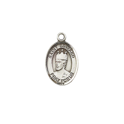 Small Sized Women's .925 Sterling Silver Saint St. Edward the Confessor Medal Pendant on 18 Inch Rhodium Plated Lite Curb Brass Chain w/ Lobster Claw Clasp, Catholic Religious Necklace - Made in USA- Velvet Gift Box