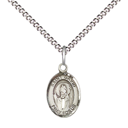 Small Sized Women's .925 Sterling Silver Saint St. David of Wales Medal Pendant on 18 Inch Rhodium Plated Lite Curb Brass Chain with Lobster Claw Clasp, Catholic Religious Necklace - Made in USA- Velvet Gift Box
