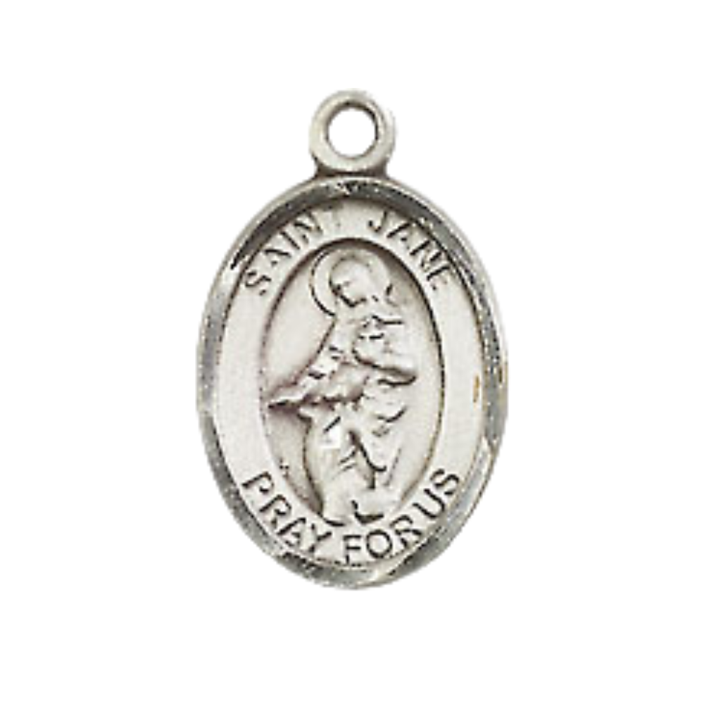 Small Sized Men's Pewter Saint St. Jane of Valois Medal Pendant on 24 Inch Endless Rhodium Plated Heavy Curb Brass Chain, Catholic Religious Necklace - Made in USA- Deluxe Velvet Gift Box