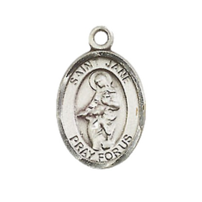 Small Sized Men's Pewter Saint St. Jane of Valois Medal Pendant on 24 Inch Endless Rhodium Plated Heavy Curb Brass Chain, Catholic Religious Necklace - Made in USA- Deluxe Velvet Gift Box