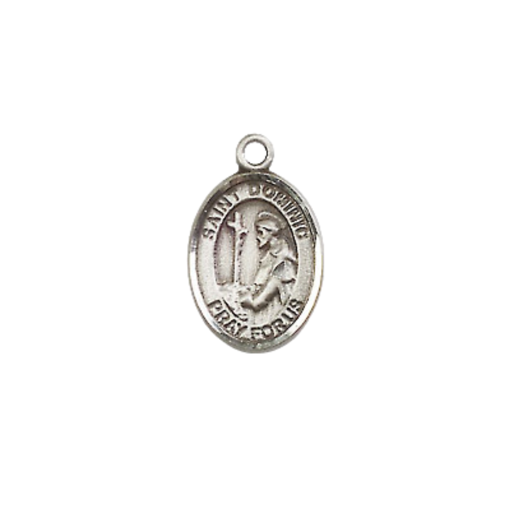 Small Sized Women's Pewter Saint St. Dominic de Guzman Medal Pendant on 18 Inch Rhodium Plated Lite Curb Brass Chain with Lobster Claw Clasp, Catholic Religious Necklace - Made in USA- Velvet Gift Box